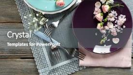  Presentation with tableware - Slide set having tableware with flowers on table close up background and a gray colored foreground