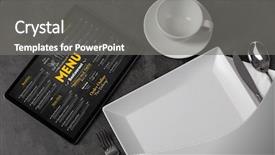  Presentation with online food order - Presentation theme featuring tableware with online order menu background and a gray colored foreground