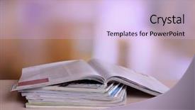  Presentation with magazines - Theme enhanced with tabloid - magazines on wooden table background and a sky blue colored foreground