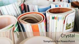  Presentation with magazines - Amazing slides having tabloid - many magazines close up backdrop and a coral colored foreground