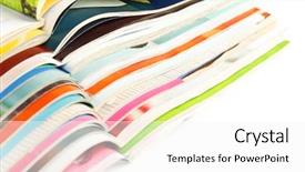  Presentation with magazines - Beautiful PPT theme featuring tabloid - many magazines close up backdrop and a white colored foreground