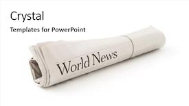  Presentation with newspapers - Amazing PPT theme having tabloid - world news -roll of newspapers backdrop and a white colored foreground