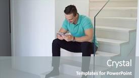  Presentation with stairs - Beautiful presentation theme featuring tabs - handsome casual young man using backdrop and a gray colored foreground