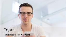  Presentation with mobile home - Slide set consisting of tabs - handsome casual young man using background and a soft green colored foreground