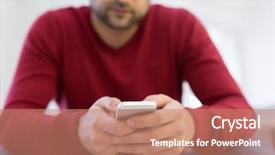  Presentation with young man on the phone - Beautiful presentation theme featuring tabs - handsome casual young man using backdrop and a coral colored foreground