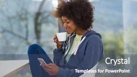  Presentation with african american presenter - Presentation having tabs - handsome young african american woman background and a ocean colored foreground