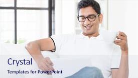  Presentation with indian tea - Presentation design consisting of tabs - indian guy enjoying a cup background and a sky blue colored foreground