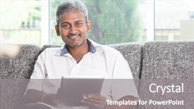  Presentation with touch screen technology - PPT layouts consisting of tabs - modern technology mature indian man background and a gray colored foreground