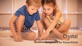  Presentation with tabs - Presentation theme enhanced with tabs - two happy children playing background and a coral colored foreground