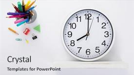  Presentation with accessories - Beautiful slide set featuring tabs - wall clock at wooden shelf backdrop and a light gray colored foreground