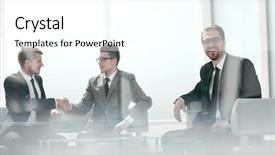  Presentation with tab - Slide set consisting of tabs - welcome handshake business people sitting background and a  colored foreground