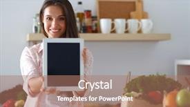  Presentation with tabs - Slides having tabs - young woman using a tablet background and a coral colored foreground