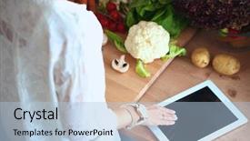  Presentation with tabs - PPT theme consisting of tabs - young woman using a tablet background and a light blue colored foreground