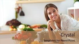  Presentation with tabs - PPT layouts having tabs - young woman using a tablet background and a coral colored foreground