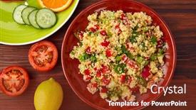  Presentation with salad - Slides with tabule cous cous salad fresh with vegetables background and a tawny brown colored foreground