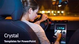  Presentation with smart cars - Presentation theme having her smart phone while driving background and a wine colored foreground