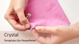  Presentation with tailoring - Theme consisting of tacks - people needlework sewing and tailoring background and a coral colored foreground
