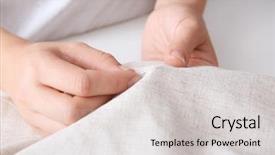  Presentation with sewing - PPT theme having tacks - woman sewing by hand closeup background and a light gray colored foreground