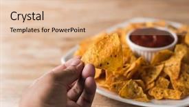  Presentation with nachos - Colorful slide deck enhanced with tacks - yellow mexican nachos chips backdrop and a  colored foreground