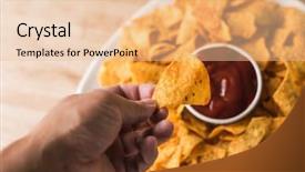  Presentation with nachos - Colorful slide deck enhanced with tacks - yellow mexican nachos chips backdrop and a  colored foreground