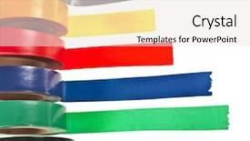  Presentation with roll - Cool new presentation design with tacky - multicolored insulating tapes roll isolated backdrop and a sky blue colored foreground