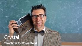  Presentation with retro radio - Theme having tacky - nerd silly retro teacher man background and a gray colored foreground