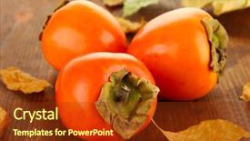  Presentation with leaves - Theme with tacky - ripe persimmons with yellow leaves background and a tawny brown colored foreground