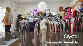  Presentation with hiduism clothing - Presentation design having tacky - view of clothing and wigs background and a tawny brown colored foreground