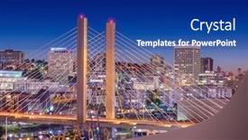  Presentation with cityscape - Colorful presentation design enhanced with tacoma washington usa cityscape with east 21st street bridge at night backdrop and a navy blue colored foreground