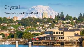  Presentation with usa - PPT theme consisting of tacoma washington usa with mt rainier in the distance on commencement bay background and a light blue colored foreground