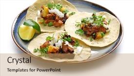  Presentation with pastor - Slides having tacos al pastor mexican food background and a coral colored foreground