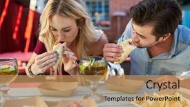  Presentation with mexican restaurant - PPT theme featuring tacos at outdoor mexican restaurant background and a coral colored foreground