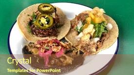  Presentation with food truck - Amazing presentation design having gourmet food truck - fresh mexican tacos backdrop and a tawny brown colored foreground