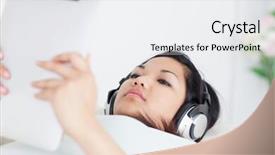  Presentation with coach - PPT theme consisting of tacticle communications - woman lies on a coach background and a  colored foreground