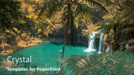  Presentation with waterfall - PPT theme with tad-champee-waterfall-laos-landscape background and a ocean colored foreground