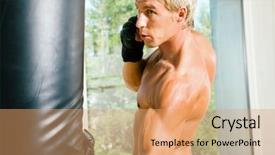  Presentation with boxer - Audience pleasing PPT theme consisting of tae kwon do - boxer hitting the sandbag hard backdrop and a coral colored foreground