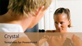  Presentation with trainer - Beautiful PPT theme featuring tae kwon do - boxing couple male female trainer backdrop and a coral colored foreground