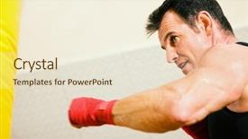  Presentation with muay thai kickboxing kickboxer boxing - Audience pleasing presentation theme consisting of tae kwon do - kickboxer punching the sandbag backdrop and a lemonade colored foreground