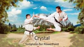  Presentation with martial arts - Colorful PPT theme enhanced with tae kwon do - martial arts kick in jump backdrop and a coral colored foreground