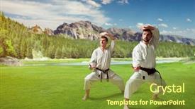  Presentation with martial arts - PPT theme consisting of tae kwon do - martial arts masters training background and a gold colored foreground