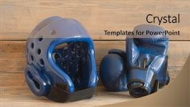  Presentation with martial arts - Presentation design having tae kwon do - set taekwondo equipment background and a coral colored foreground