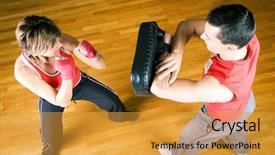  Presentation with martial arts - Presentation theme having tae kwon do - sparring session in martial arts background and a gold colored foreground