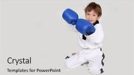  Presentation with kickboxing - Amazing slides having tae kwon do - young boy kickboxing fighter backdrop and a light gray colored foreground