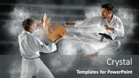  Presentation with taekwondo - PPT layouts with taekwondo-master-breaks-a-wooden background and a gray colored foreground
