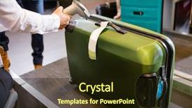  Presentation with luggage - Amazing PPT theme having tag on luggage at airport backdrop and a wine colored foreground