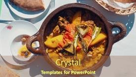  Presentation with meat - Presentation consisting of tagine-with-meat-and-vegetables background and a tawny brown colored foreground