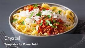  Presentation with italian - Amazing presentation having tagliatelle-bolognese-with-herbs backdrop and a dark gray colored foreground
