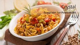  Presentation with chickpea - PPT theme consisting of tagliatelle pasta with chickpeas background and a coral colored foreground