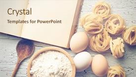  Presentation with cookbook - Theme consisting of food books - tagliatelle pasta with cookbook background and a cream colored foreground