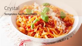  Presentation with pasta sauce - Beautiful slides featuring tagliatelle pasta with tomato sauce parmesan basil backdrop and a coral colored foreground